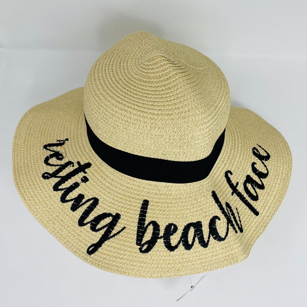 "Resting Beach Face" Floppy Straw Hat NWT 🌻🌴 🍹 🏝 🌞🏖️🏊